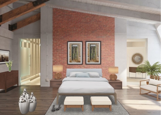 Bedroom with wood accents Design Rendering
