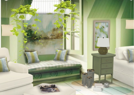 Cottage design .... in Green, white & touches of blue Design Rendering