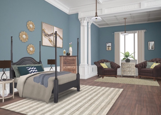 Gold Mirrors Guest Bed Design Rendering