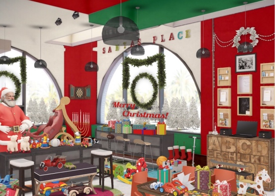 Santa’s Place! It’s almost Christmas! the assembly table, the wrapping table, the label table, and the gift shrinking basket, that way everything fits on the sleigh! Added a few things. Design Rendering