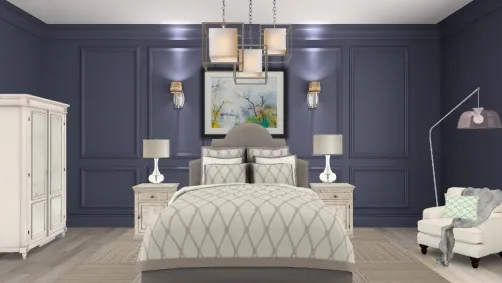 Blue and cream bedroom. 