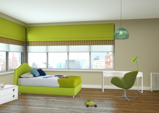 Green bedroom for boys  Design Rendering