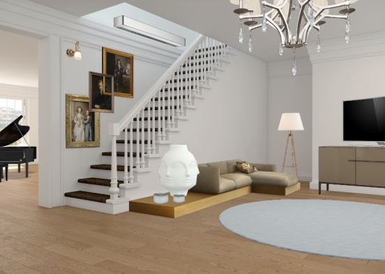 Ein helles Wohnzimmer mit modernen Accesoires. Design Rendering