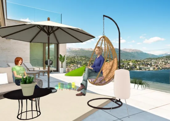 Terrasse résidentiel vue sur la mer zen avec Jessica et Samantha Design Rendering