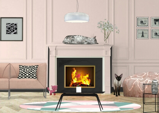 Pink and black Living Room  Design Rendering