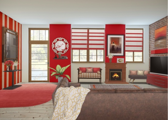 Modern Red & Gold Living Room by Jenesis Designs Design Rendering