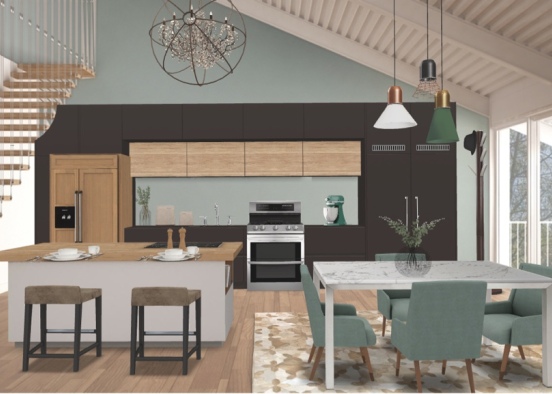 Mid-Century Modern Kitchen and Dining Room  Design Rendering
