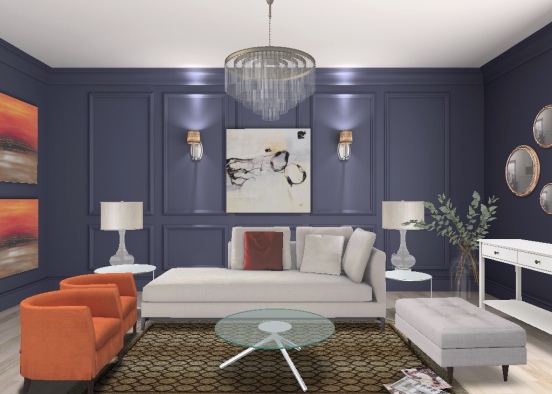 Living room blue Design Rendering