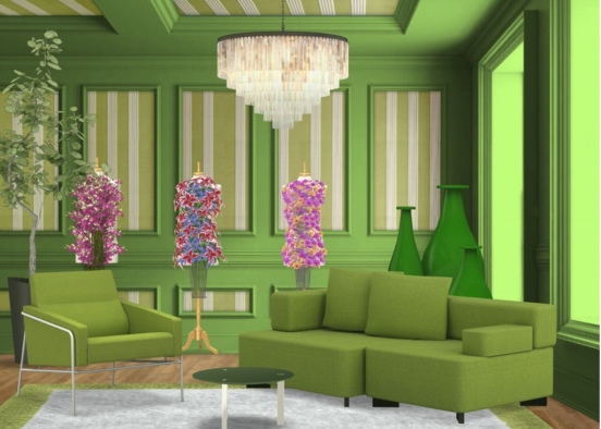 Living Room In A Green House Design Rendering