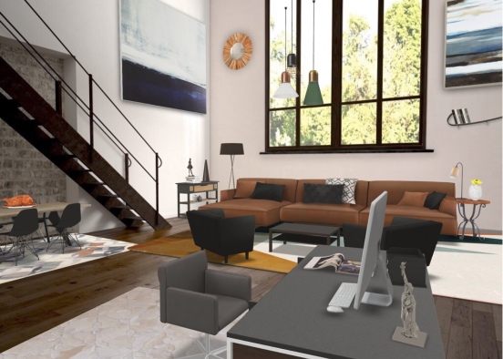 Living room, dining room, and office! Design Rendering