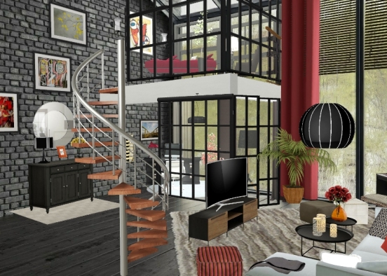 Livingroom, office and cosy area uppstairs Design Rendering