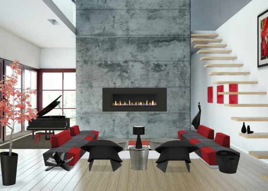 Salón rojo y negro Design Rendering