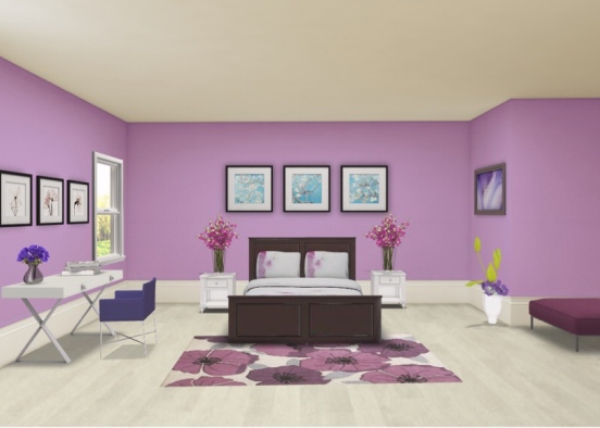 Purple Girly Bedroom Design Rendering