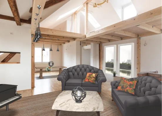 Rustic Modern Living Room Design Rendering