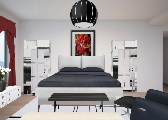 Modern bedroom in black red and white Design Rendering