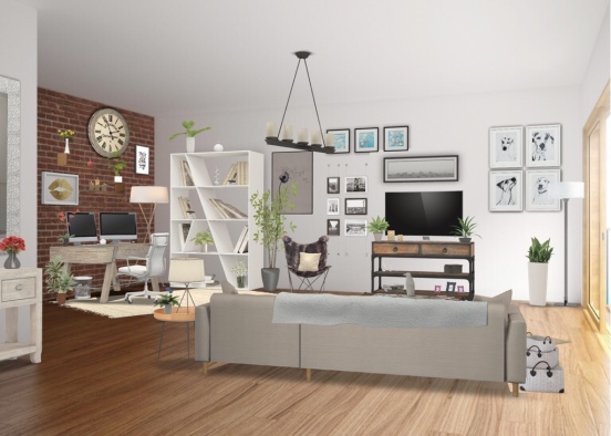 Cozy living Room office. Design Rendering