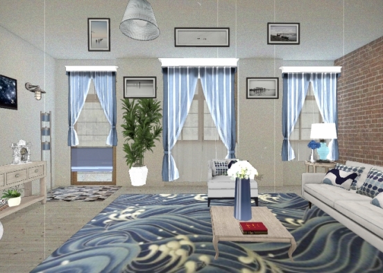 Vintage blue Living Room Design Rendering