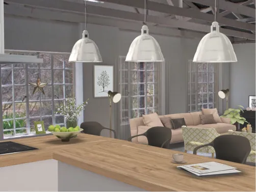 Open plan living with some industrial touches.
