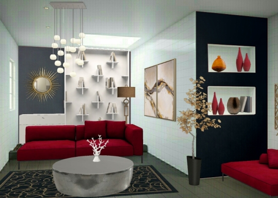 Red and black combination Living Room Design Rendering