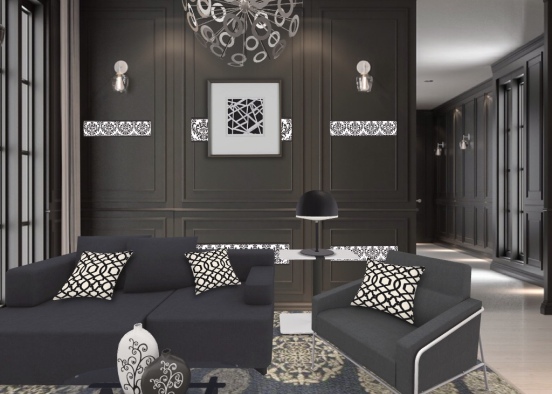 Luxurious black and white mini sala Design Rendering