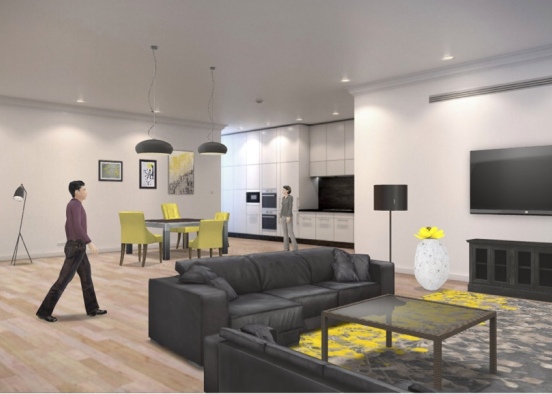 the black and yellow dining room  Design Rendering