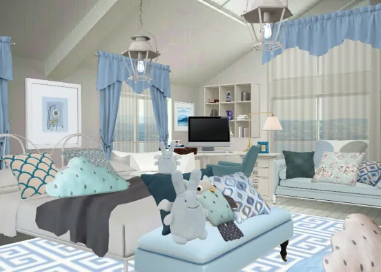 Light blue bedroom for teenage girl  Design Rendering