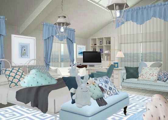 Light blue bedroom for teenage girl  Design Rendering