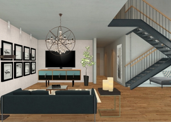 Loft - wood/black living room Design Rendering