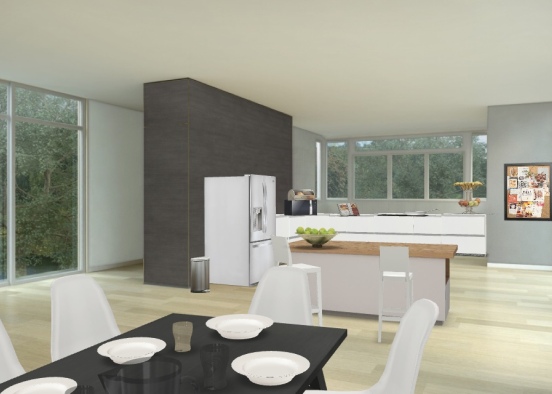 Black and white Dining room & kitchen Design Rendering