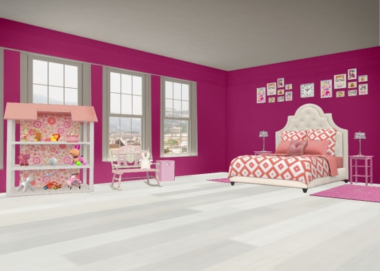 An all pink spacious themed kids bedroom  Design Rendering