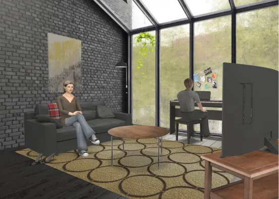 Simple Apartment Living Room Design Rendering