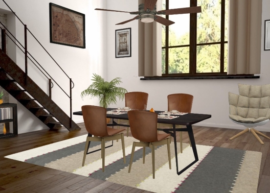Bronze-Orange Dining Room Design Rendering