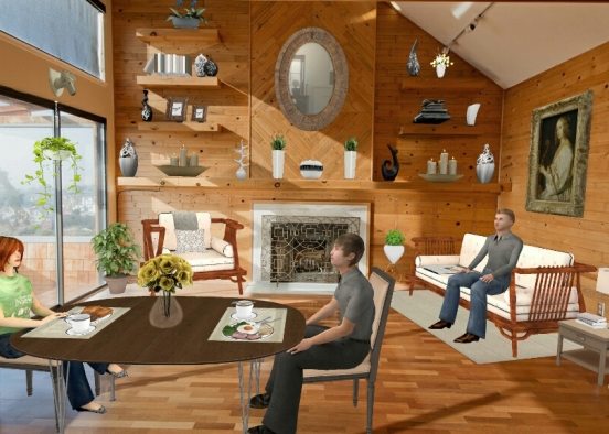 Cabaña sala de estar y comedor Design Rendering