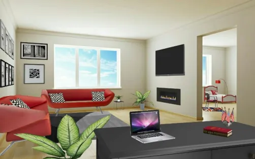 Cuarto negro blanco azul gris y rojo(White blue grey and red bedroom) 
