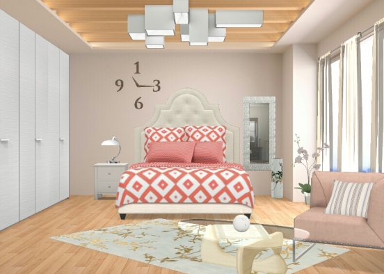 a simple look of a bedroom with a light pink colour :) Design Rendering