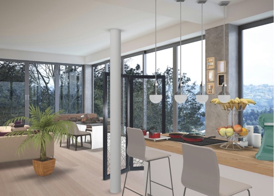 Kitchen with dining room Design Rendering