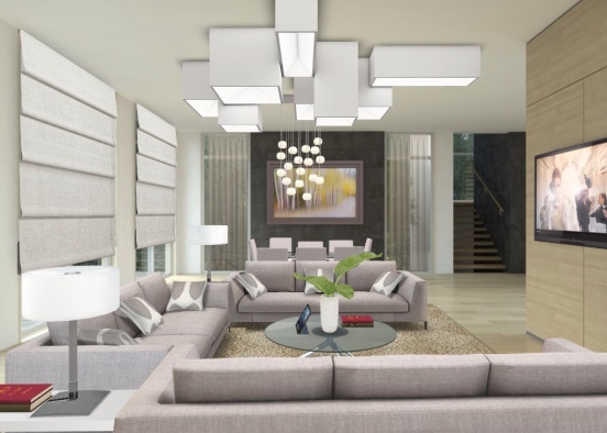 Luxury living room & dining room Design Rendering