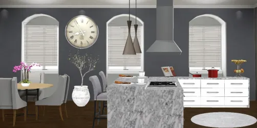 Cucina moderna bianca con marmo