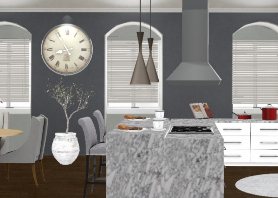 Cucina moderna bianca con marmo Design Rendering