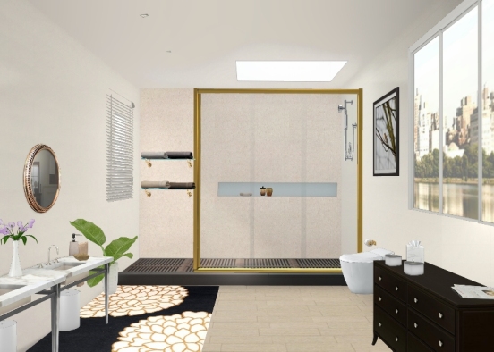Gold beige bathroom Design Rendering