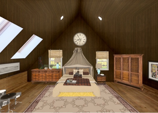 Rustic A-Frame Bedroom Design Rendering