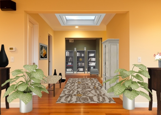 Hallway to the Library. Greys and peach colors Design Rendering