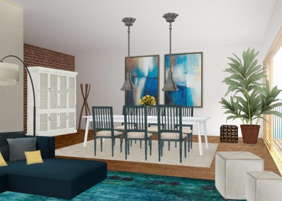Sala de estar e jantar Design Rendering