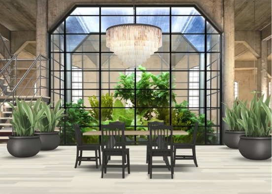 spacious dining room with terrarium Design Rendering