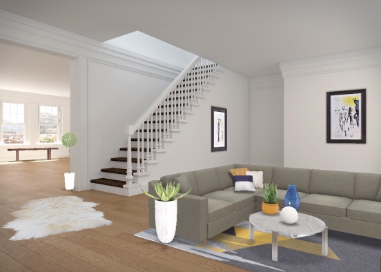 navy, mustard, and white living room Design Rendering