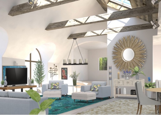 Rich Blue Living Room Design Rendering