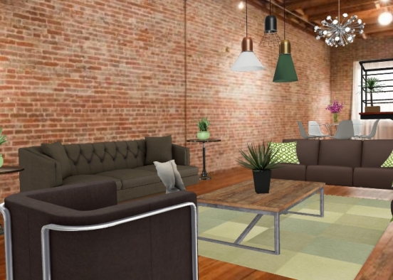 Brick living and dining Design Rendering