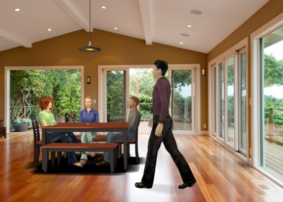 Woodsy red dining room Design Rendering