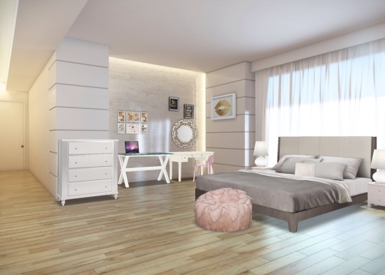 Basic bedroom with pop of pink Design Rendering