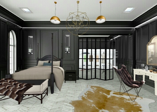 Black & Gold Bedroom  Design Rendering